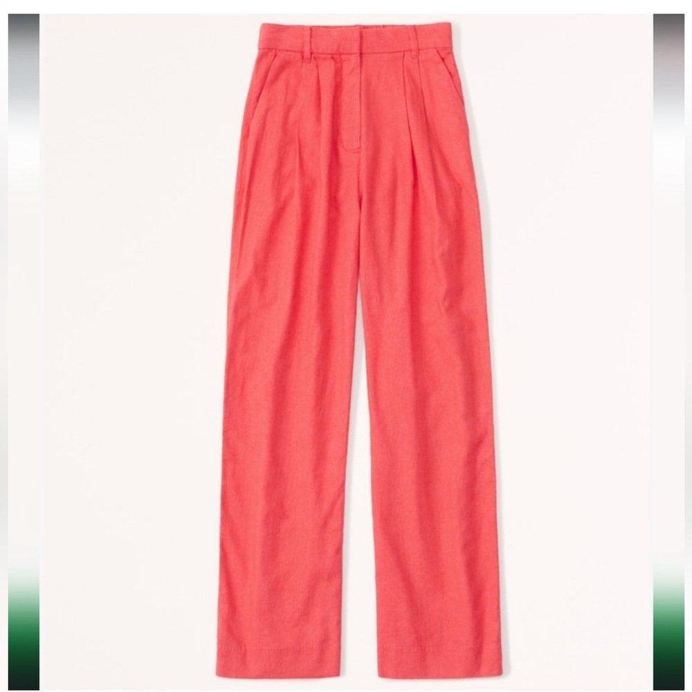 Abercrombie and Fitch Linen Blend Tailored Wide Leg Pants Red Orange Small LONG